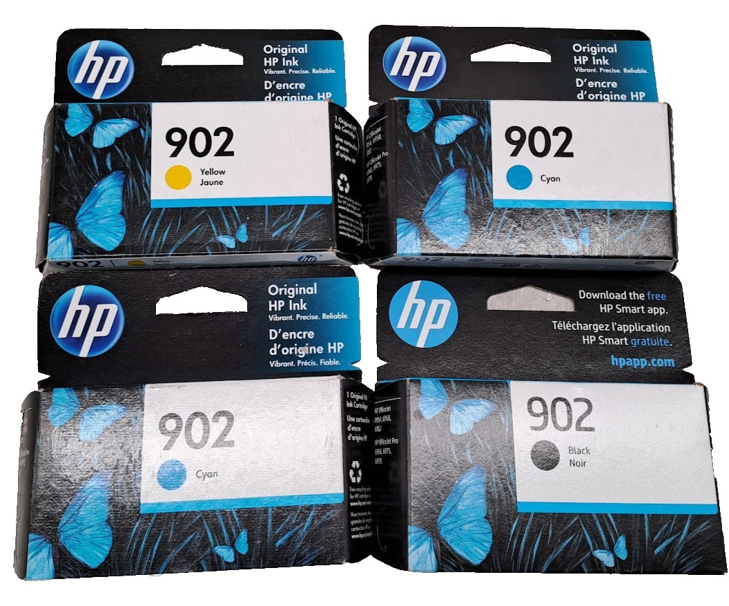 4X HP 902 INK CARTRIDGE YELLOW , 2X CYAN , BLACK EXP 2024, 2025