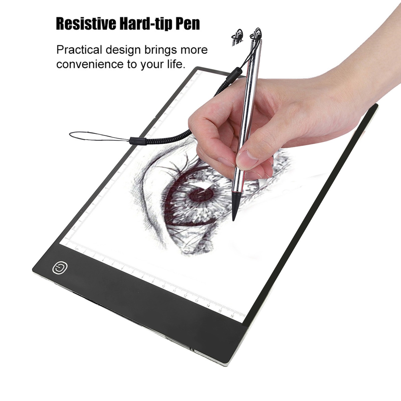 (Silver)Screen Touch Painting Pen Resistive Stylus With Spring Rope For POS US
