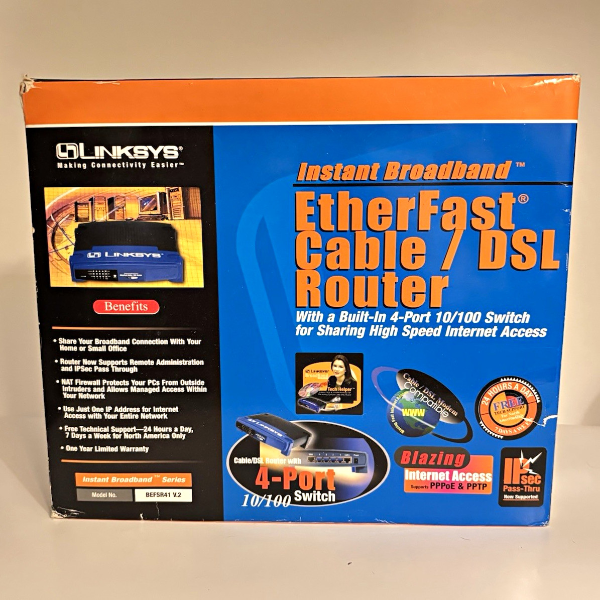 Linksys EtherFast BEFSR41 v2 Cable/DSL Router, 4-Port 10/100 Ethernet Firewall