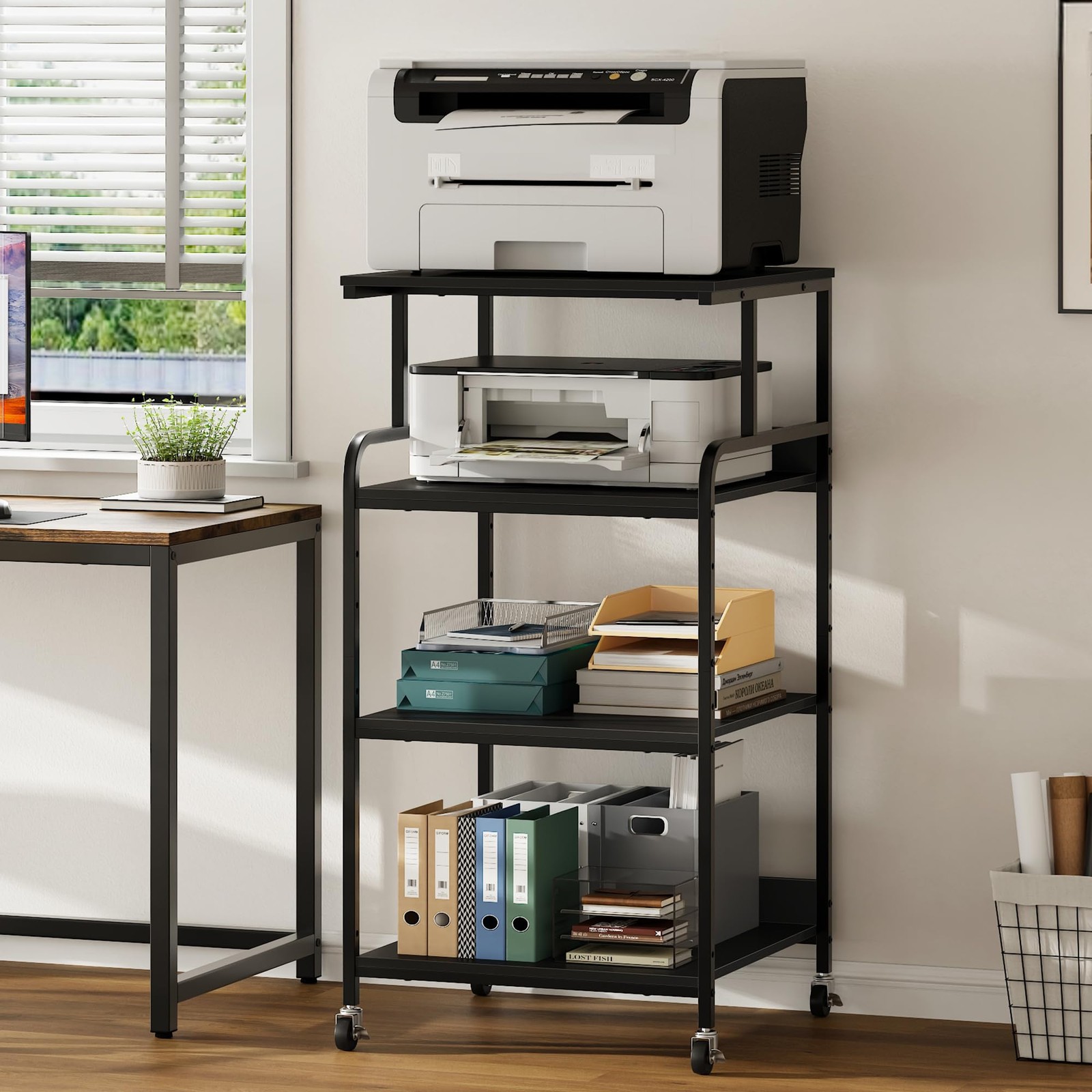 Extra Tall & Large Printer Stand, 24" x 24"x 46'' Height 4 Tier Metal Printer...