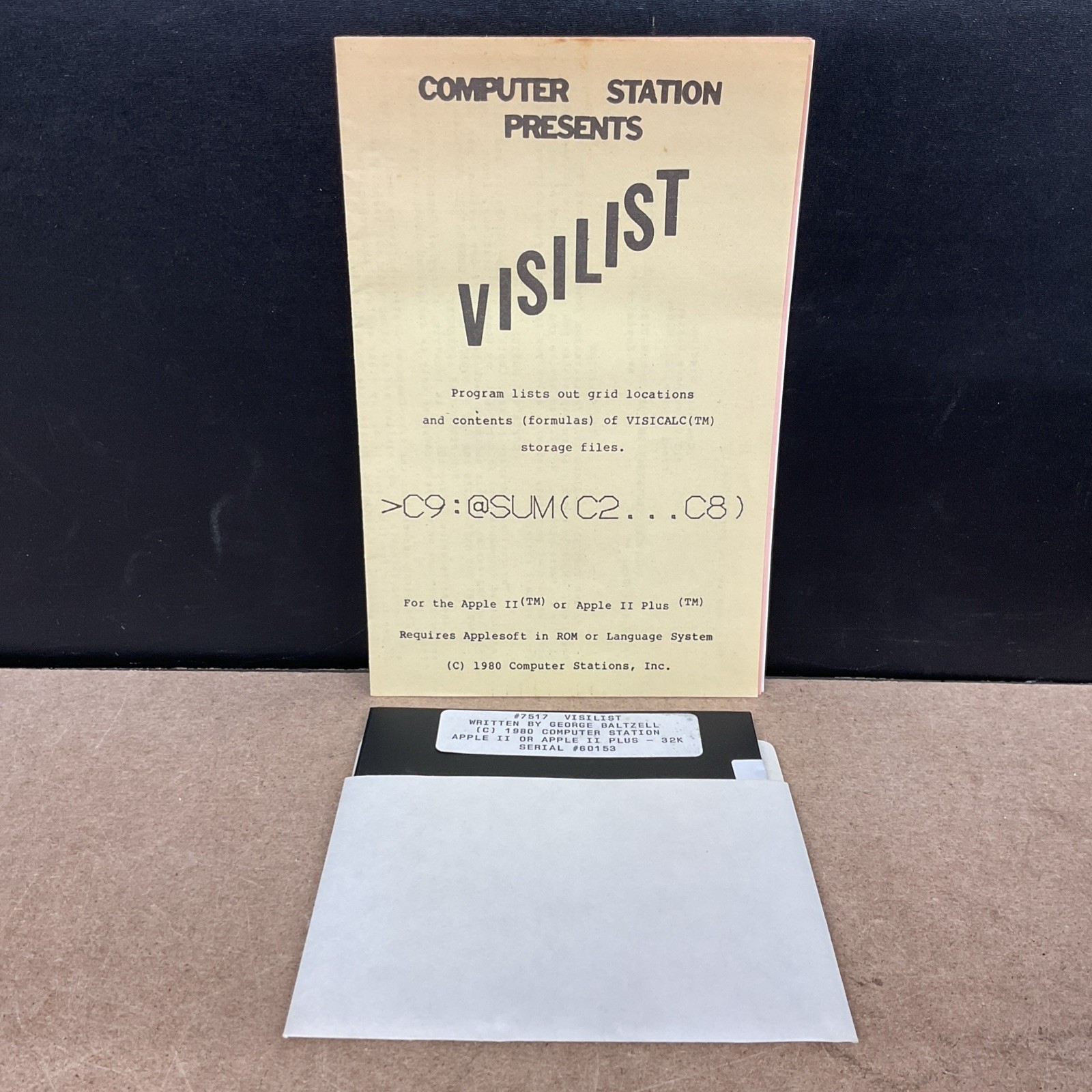 Computer Station Presents Visilist #7517 Floppy For Apple II / Plus AppleSoft