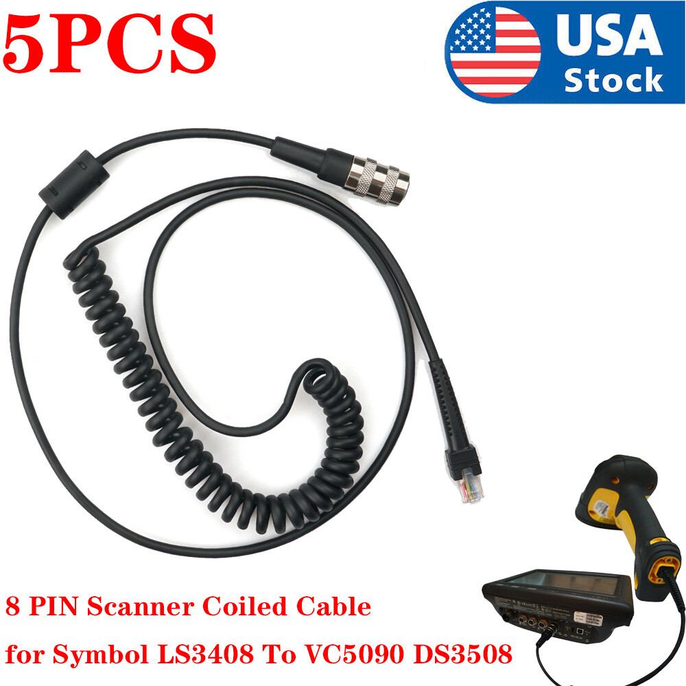 5PCS 8PIN Scanner Coiled Cable for Symbol LS3408 To VC5090 DS3508 (25-71917-02R)