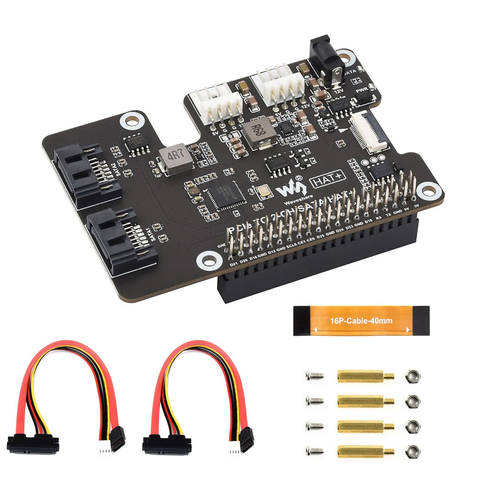 PCIe to 2Channel SATA HAT+ Adapter for Raspberry Pi 5 SATA 3.0 Expansion