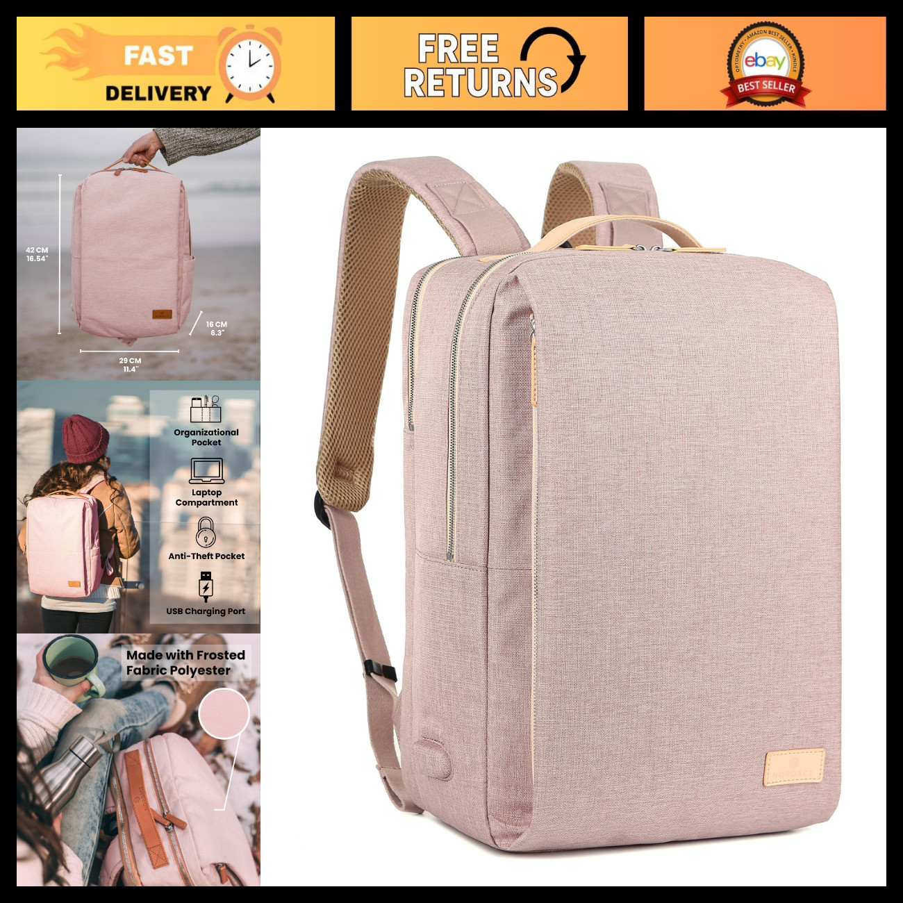 Smart Backpack with USB Charging, 15.6" Laptop Bag, 19L Travel & Work Backpack -
