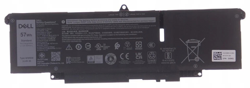 Genuine 11.4V WW8N8 Battery For Dell Latitude 7340 7440 7640 7450 P175G P126F