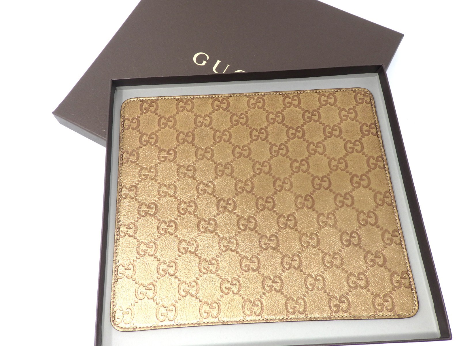 GUCCI Guccissima GG Monogram Leather Mouse Pad Gold Unused Boxed Desk Accessory