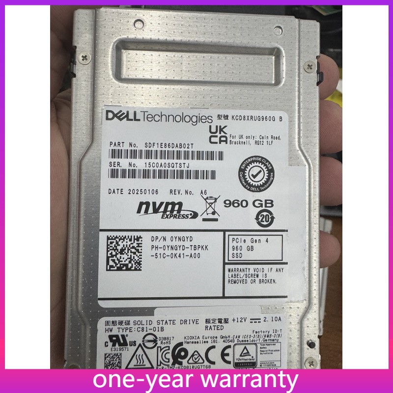 KIOXIA CD8 DELL 960GB SSD U.2 2.5" PCIe Gen4 NVME Solid State Drive KCD8XRUG960G