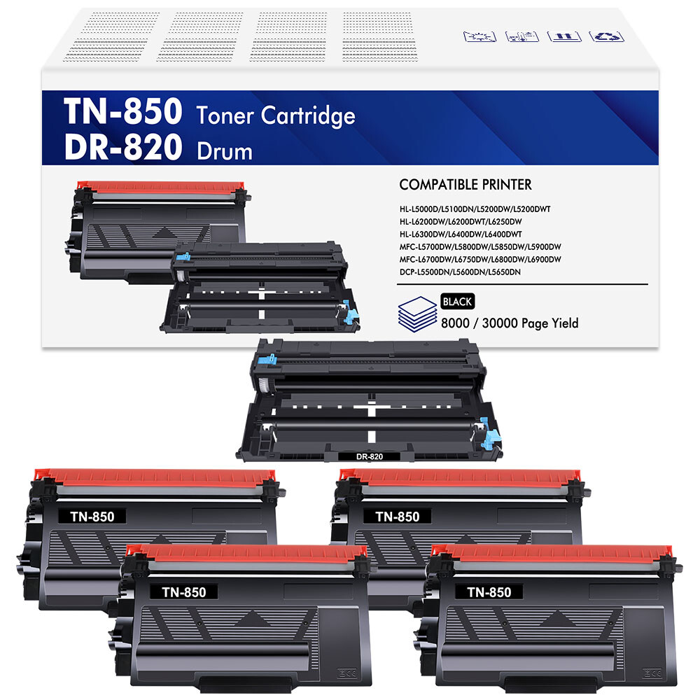 4× TN850 Toner+1x DR820 Drum Fits For Brother MFC-L5850DW MFC-L5850DW HL-L6200DW