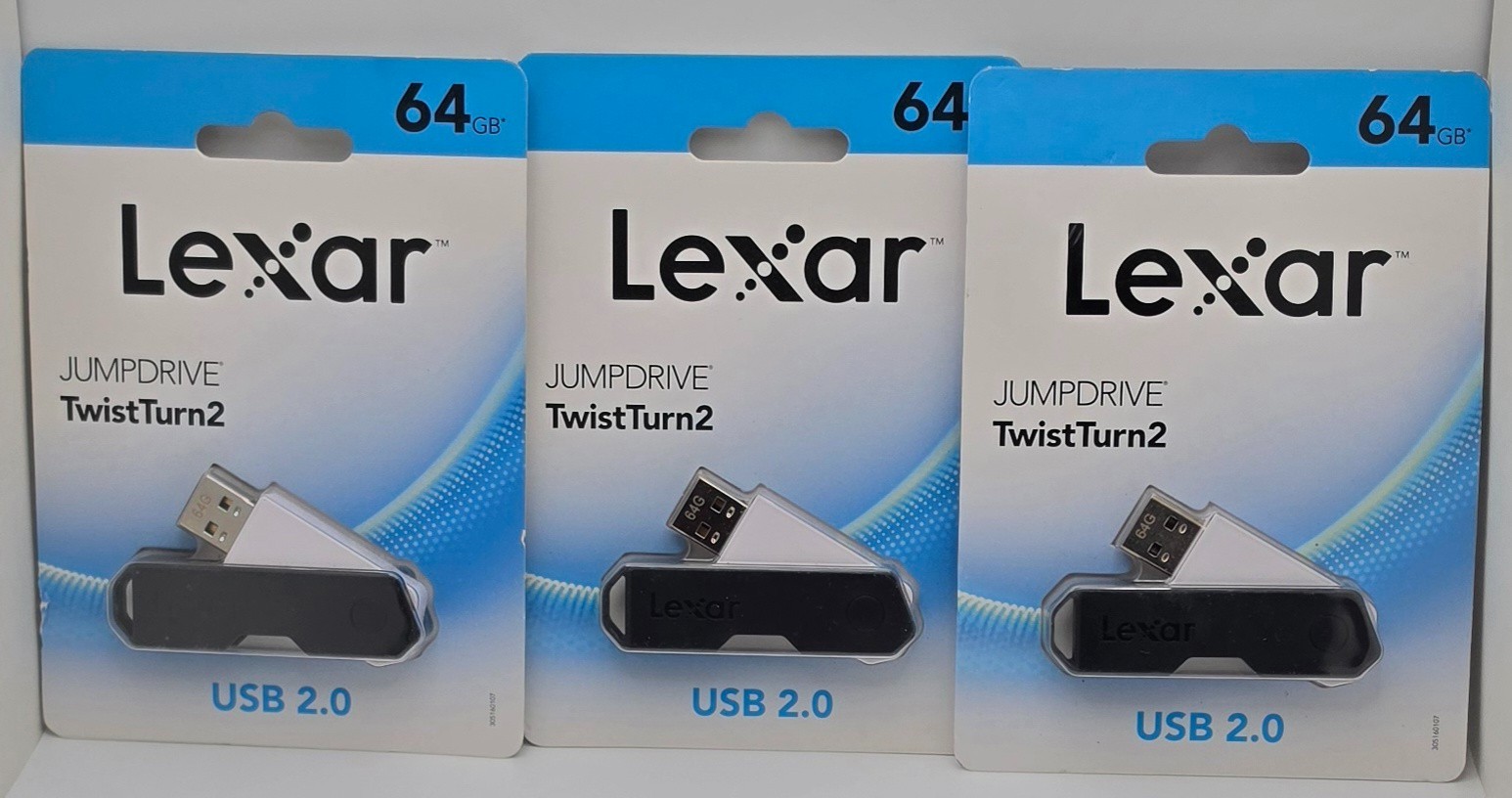 3-Pk- Lexar 64GB JumpDrive TwistTurn2 USB 2.0 Flash Drive Sealed 