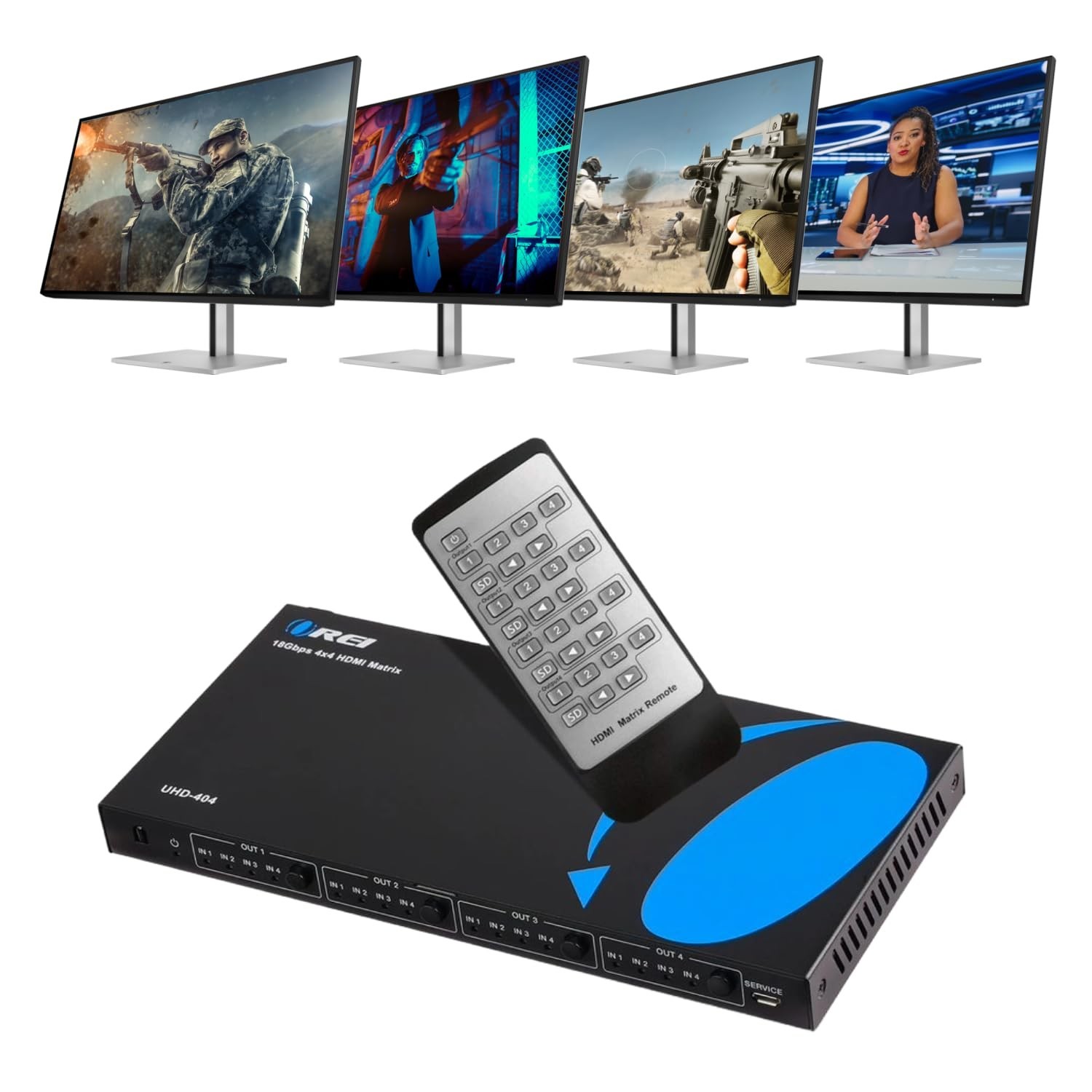 OREI 4x4 HDMI 4K Matrix Switch/Splitter, (4-Input, 4-Output) with Remote Cont...