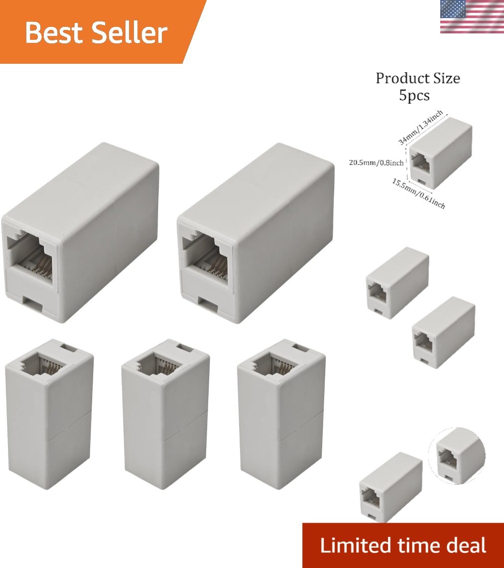 Universal 6P4C RJ11 Coupler - 5 Pack of Female-to-Female Cable Connectors