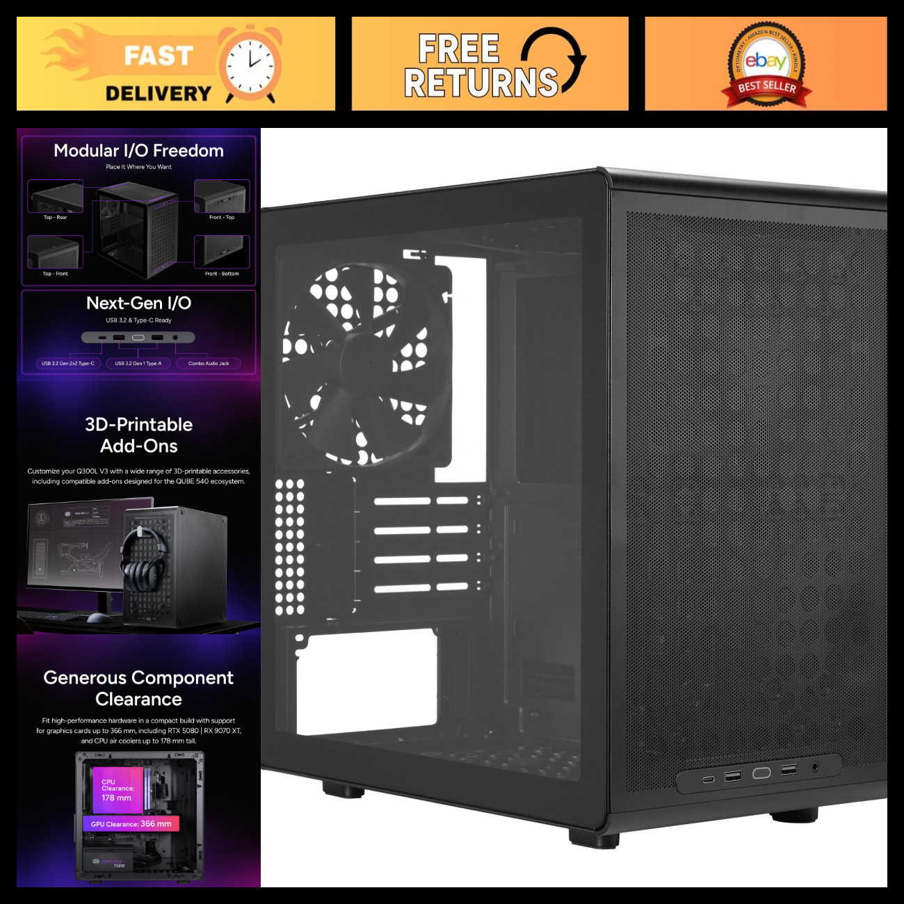 Micro-ATX PC Case, High Airflow Design, Tempered Glass Side Panel, Compact Gamin