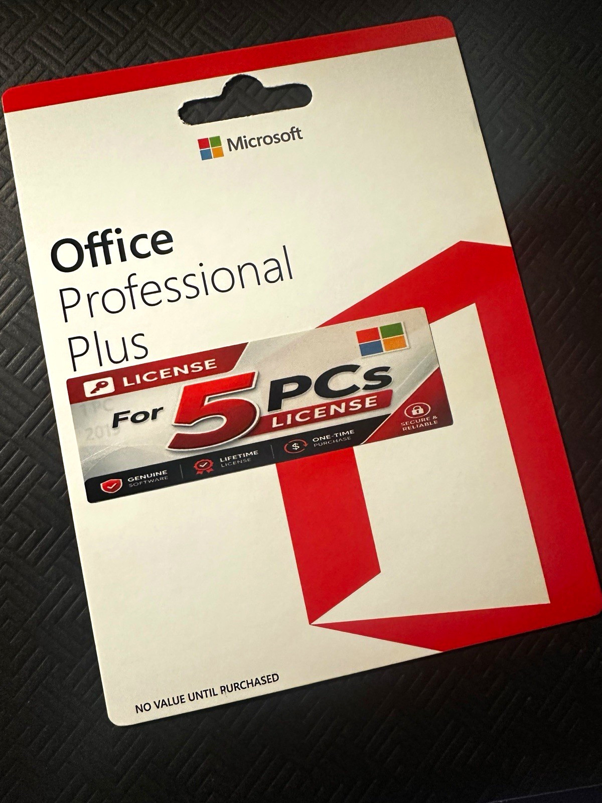 5 PC’s Microsoft Office Pro Plus 2019 product card Lifetime 5 Users