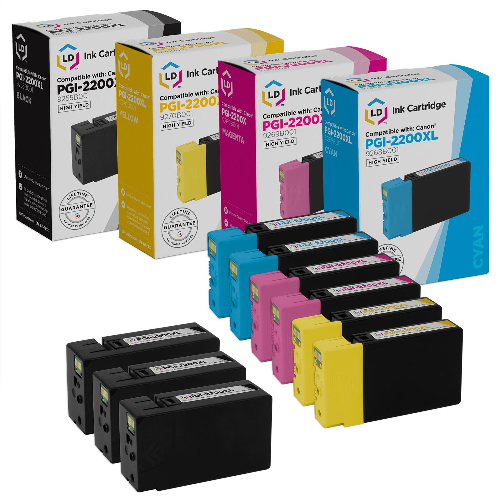 Compatible Ink Replacement for Canon PGI-2200XL HY (3 Blk, 2 C, 2 M, 2 Y, 9-Pk)