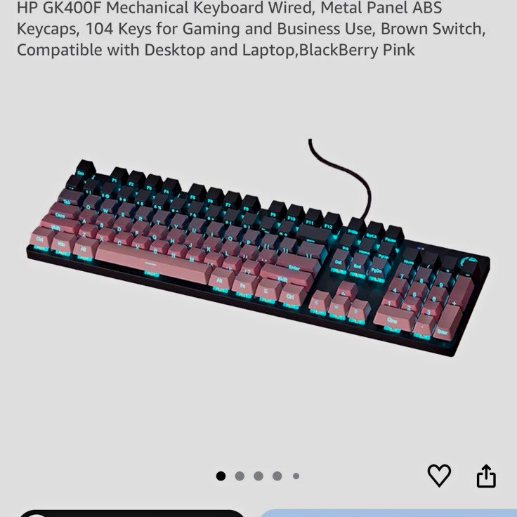 HP GK400F Wired Mechanical Keyboard 104-Key Brown Switch Metal ABS Pink