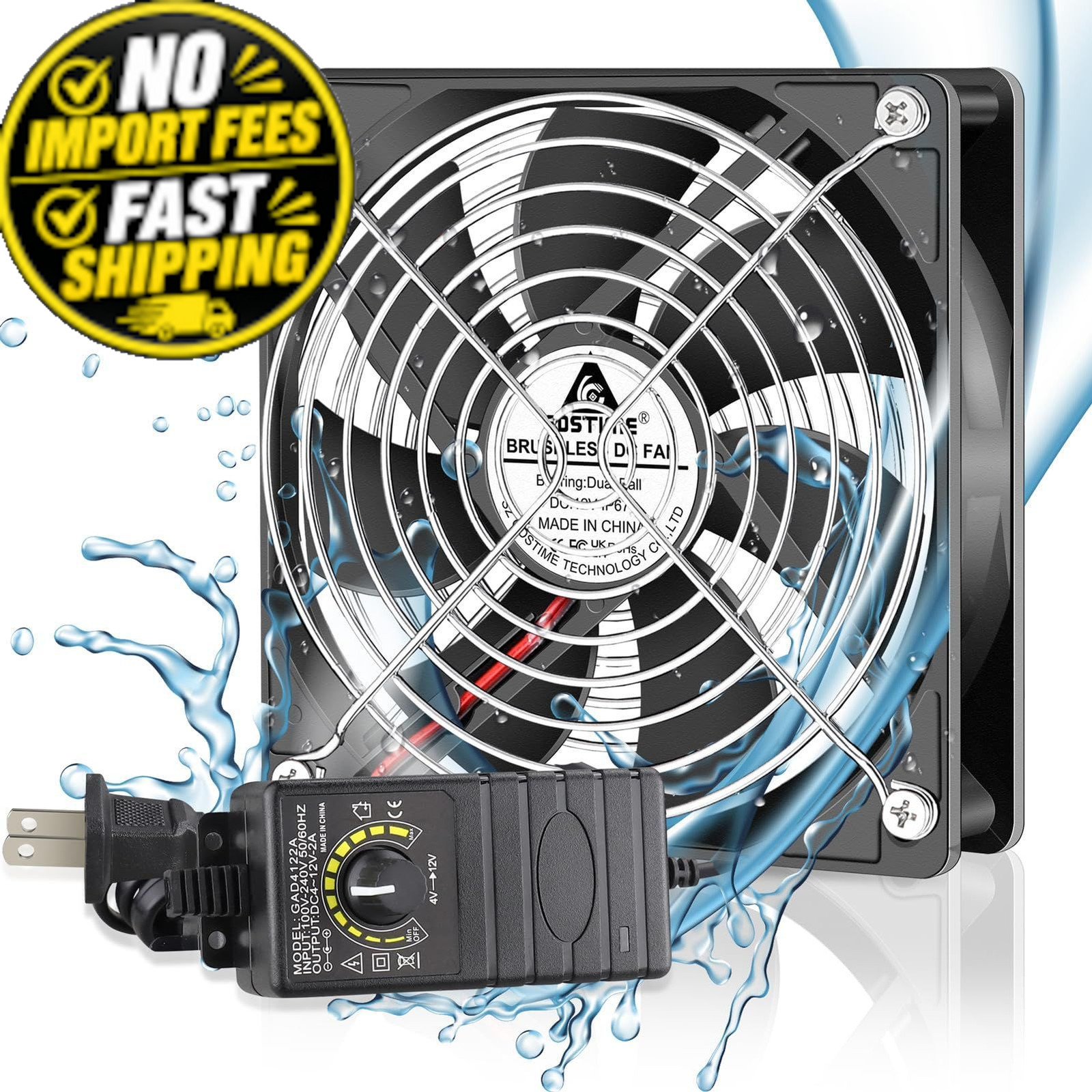 GDSTIME 120mm IP67 Waterproof Fan w/Speed Waterproof-1225 w/ Speed Controller