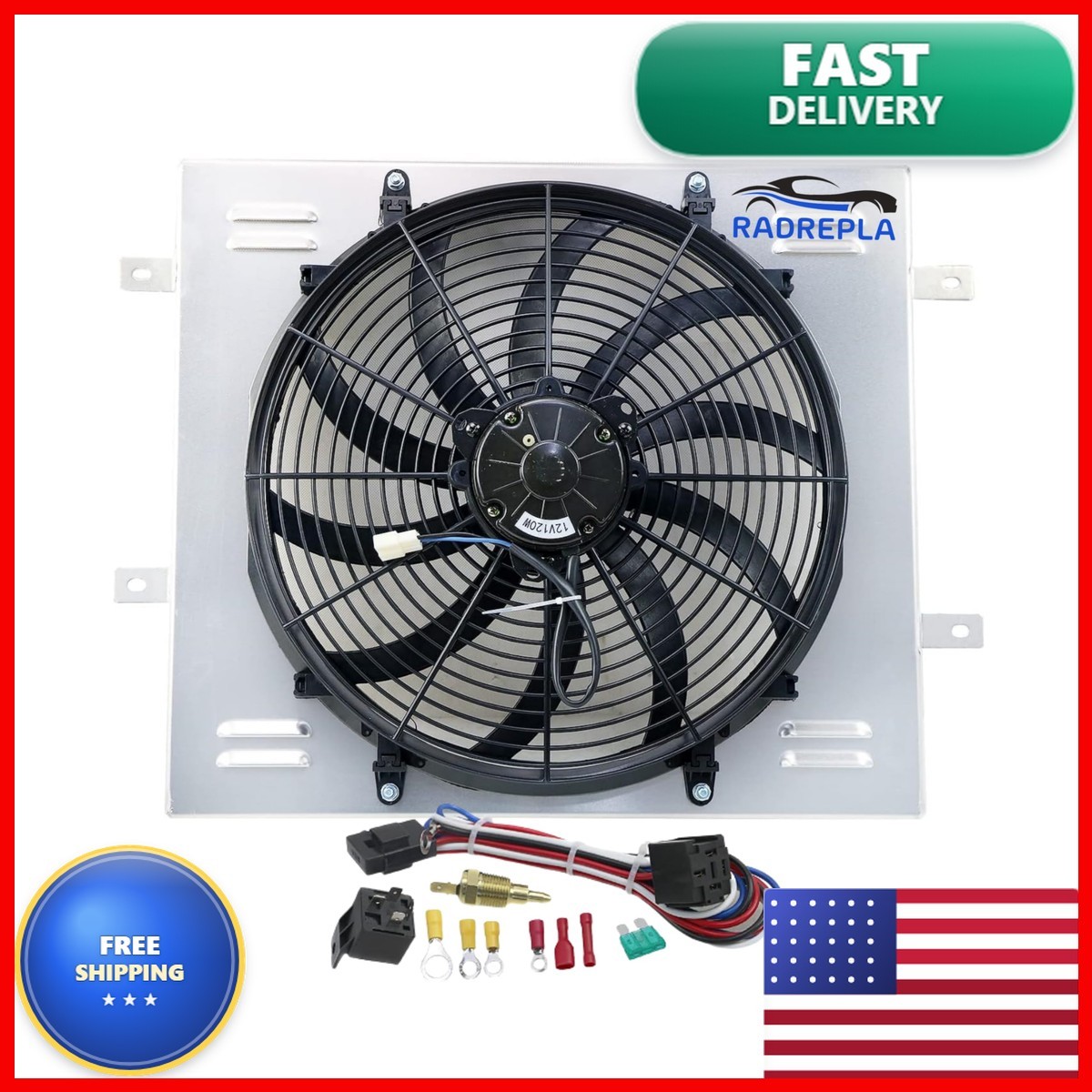 RADREPLA CU2101 Aluminum Radiator Shroud Electric Fan 1987-2006 Jeep Wrangler