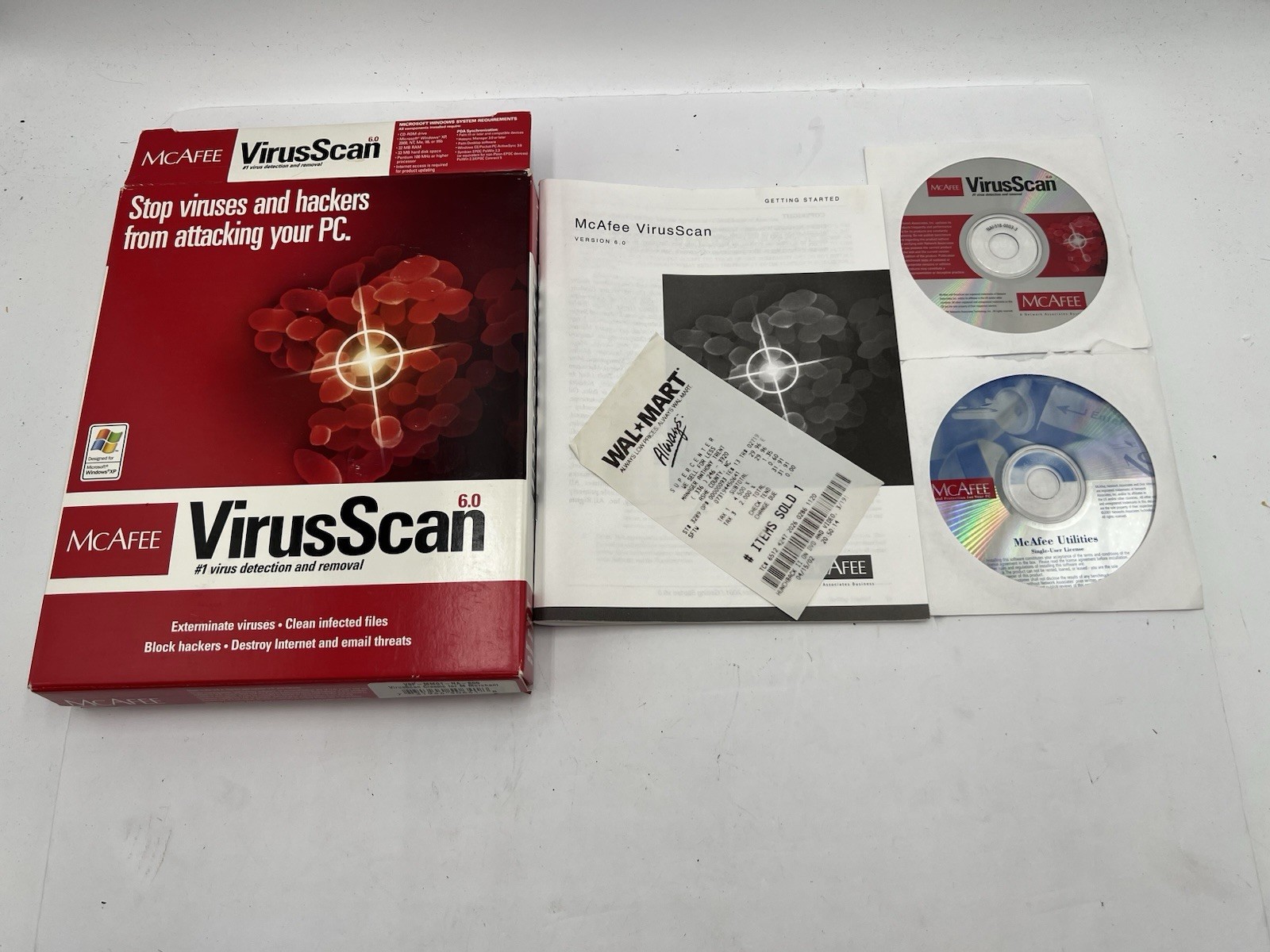 Vintage McAfee VirusScan 6.0 2001 PC Software CD Complete Box Manual Windows XP