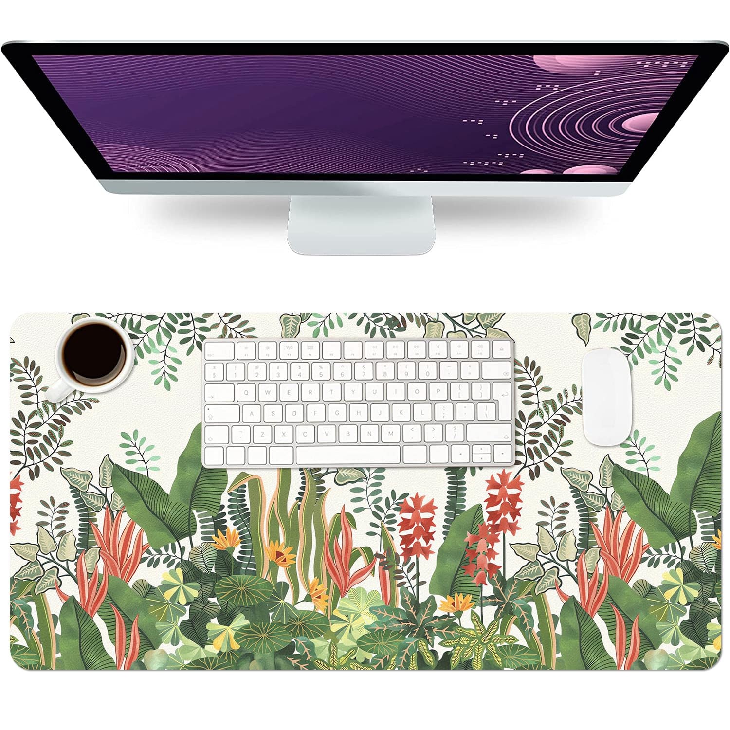 Desk Mat Large Protector Pad 23.6" ×11.8", Non-Slip 23.6x11.8 Inch, Foliage 