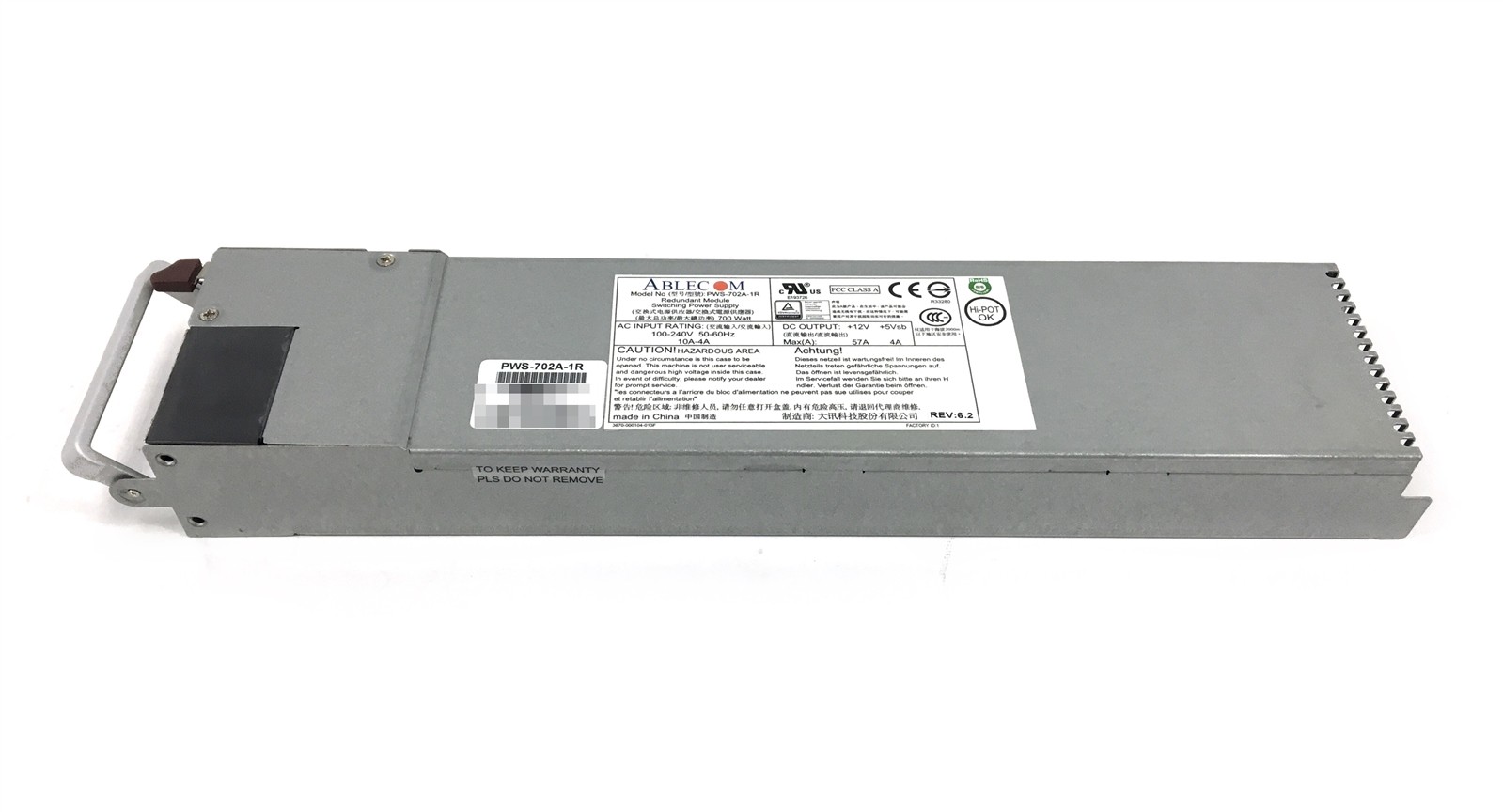 SuperMicro Ablecom PWS-702A-1R 700W Redundant Server Power Supply PSU