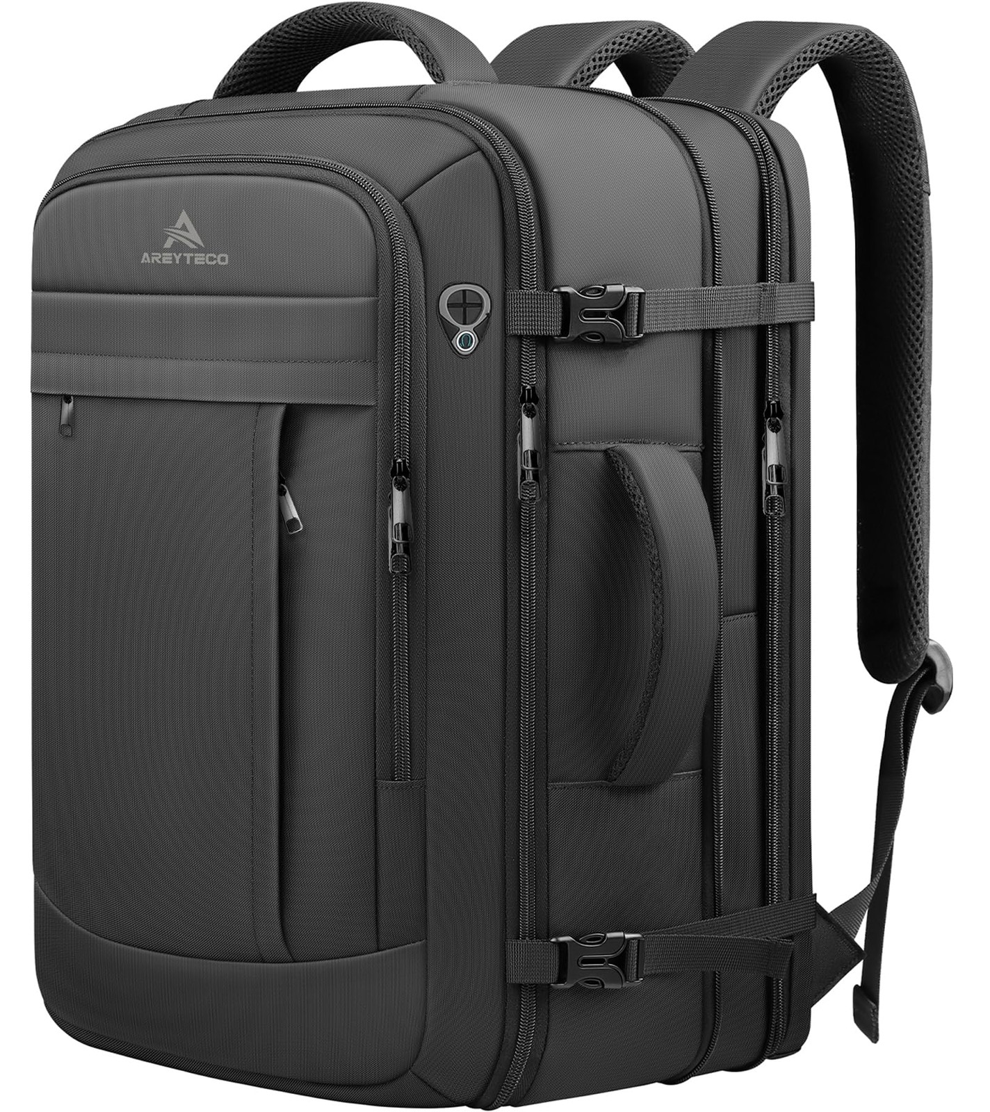 AREYTECO Travel Backpack, 50L Expandable Extra XXL-(20''x13''x10''), Black 