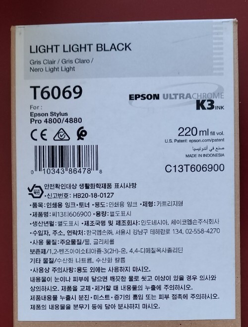 04-2024 GENUINE EPSON T6069 LIGHT LIGHT BLACK 220ml K3 INK STYLUS PRO 4800 4880