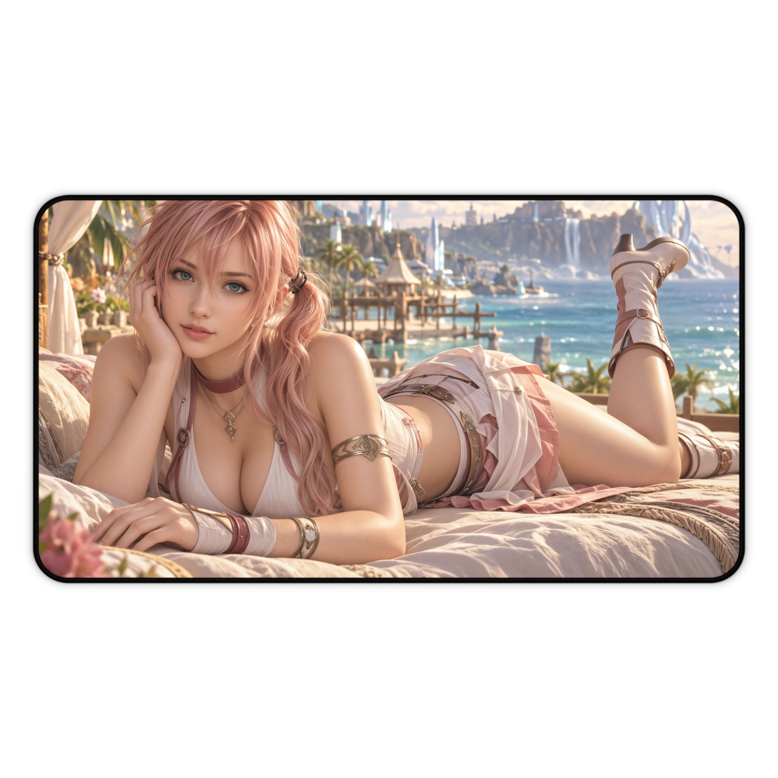 Serah Farron Large Mousepad Pink Floral Art Non Slip Gaming Desk Pad