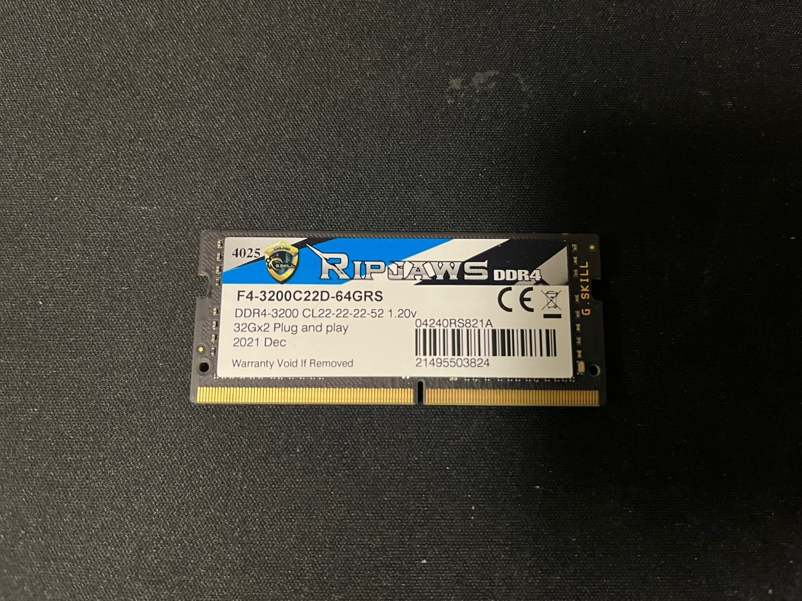G. Skill Ripjaws 1x32GB DDR4-3200 SO-DIMM Laptop Memory Module