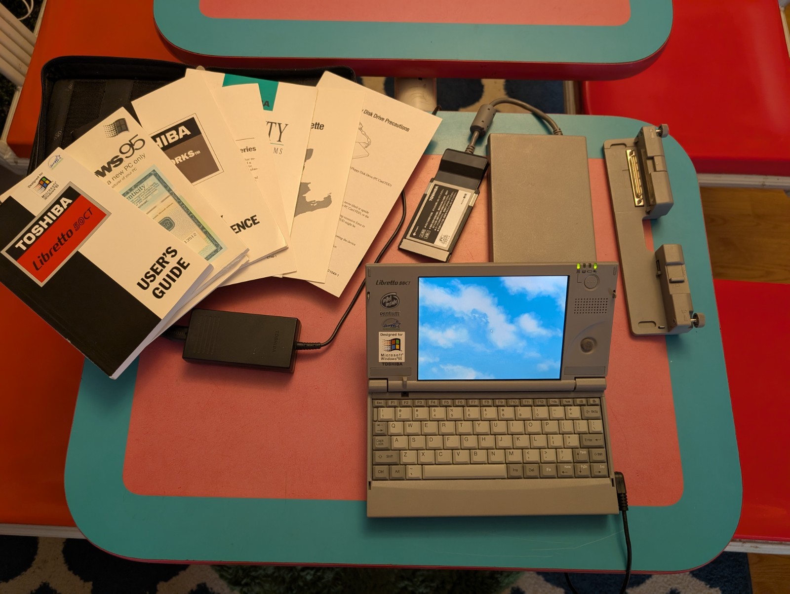 Toshiba Libretto 50CT 32MB Laptop w/ Dock and  Floppy Drive, PSU, Case, Docs
