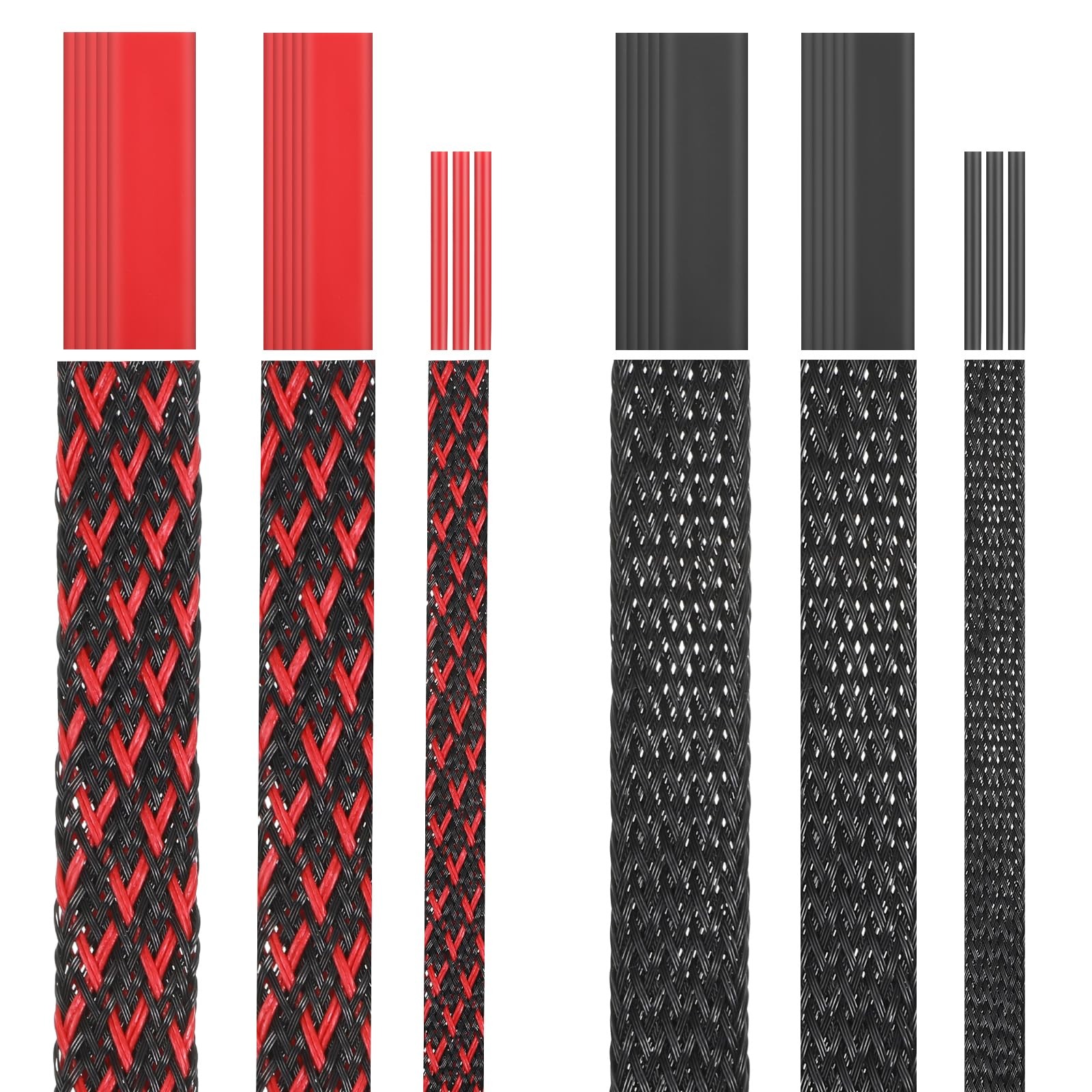 6 Roll 96ft Wire Loom Braided Cable Sleeve with 127 Pcs Tube Heat Shrinkable, Co