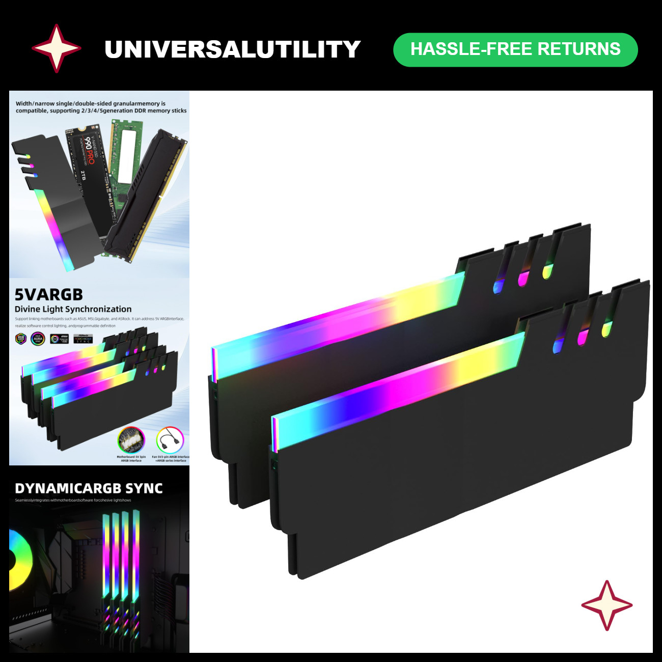 ARGB RAM Heatsink 2 Pack - RGB RAM Cooler Vest, 5V 3PIN Cooling Solution