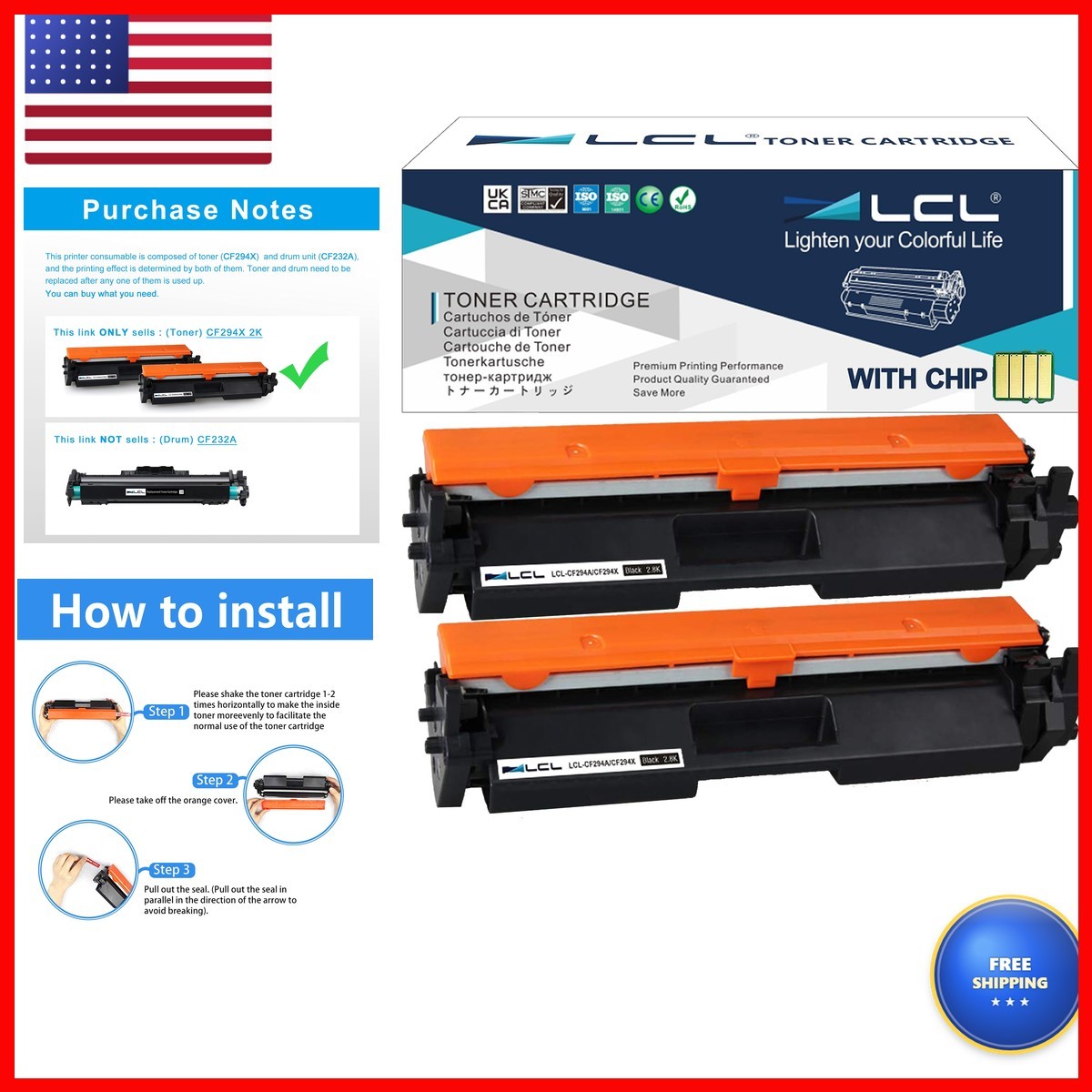 LCL 94X Black High-Yield Toner Cartridges Replacement HP 94X CF294X 94A CF294A