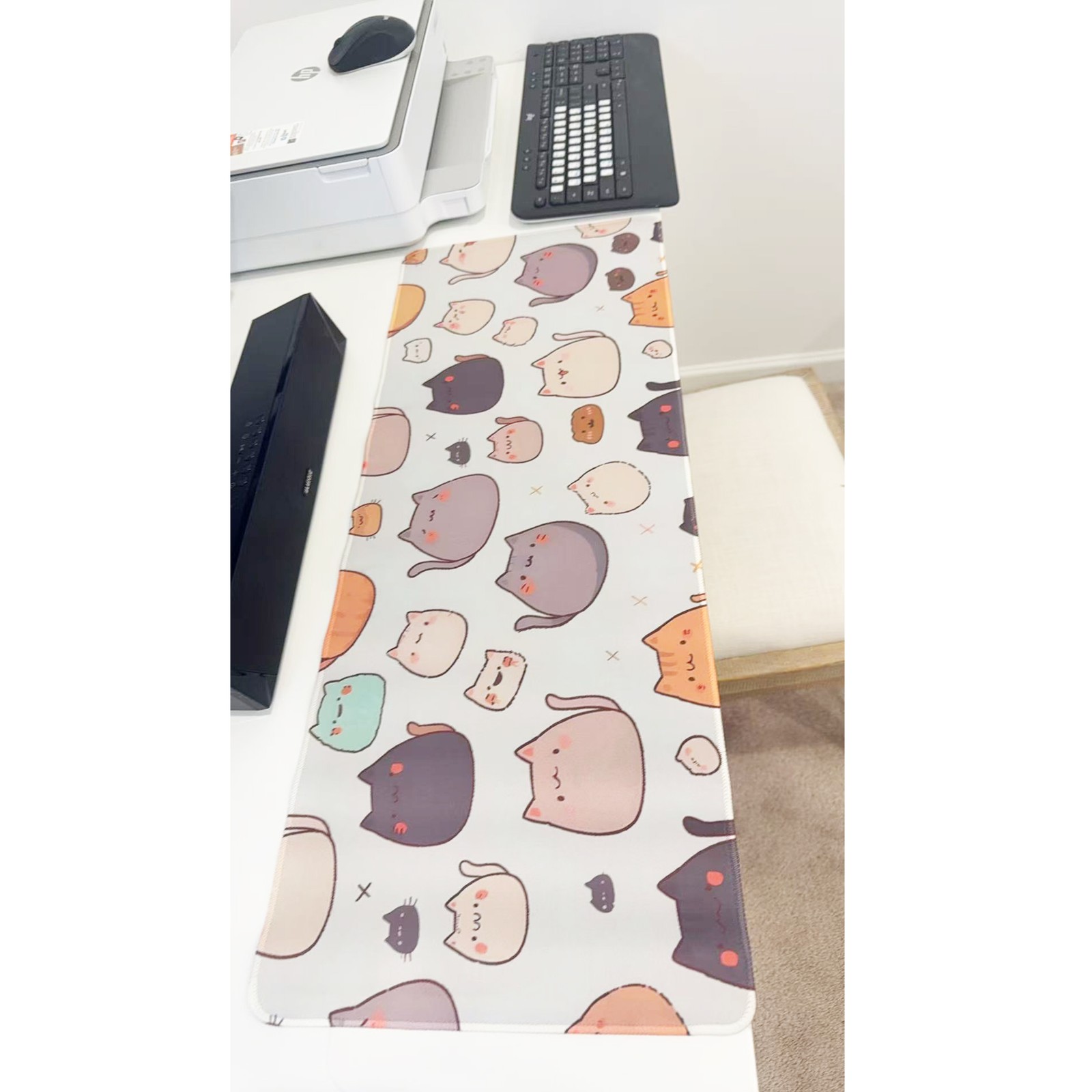Cute Chibi Cat Gaming Mouse Pad 31"x11.5" Anti-Slip Desk Keyboard Decor Mat