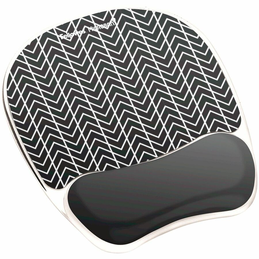 Fellowes Photo Gel Mouse Pad Wrist Rest with Microban - Chevron (Black/White)