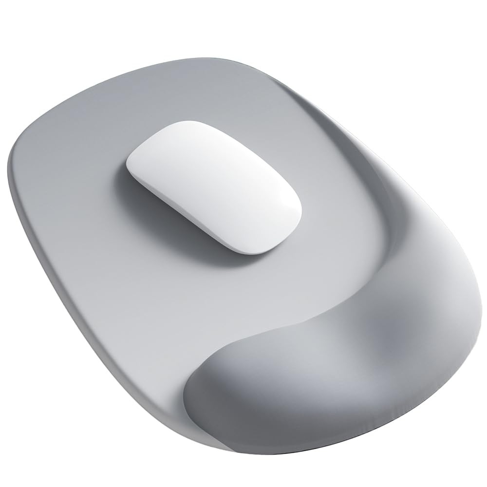 ErgoEase Ergonomic Mouse Pad, Gel Wrist Support, Silver Gray, Lycra, Non-Slip