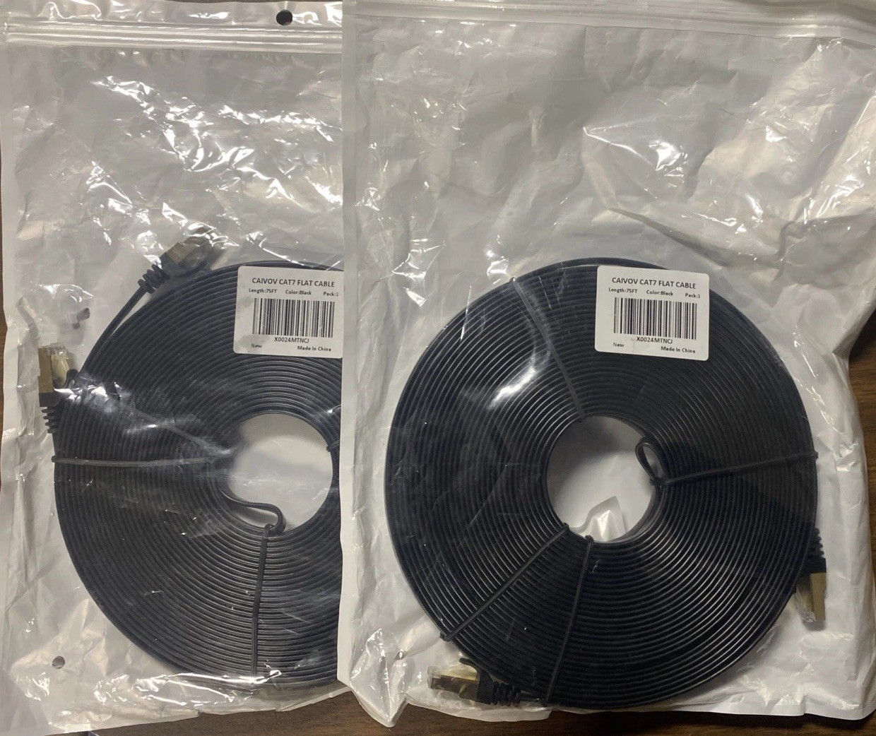 CAT7 Flat Ethernet Cable 10Gbps LAN Network Cord 75’ Lot Of 2 New Sealed Cables