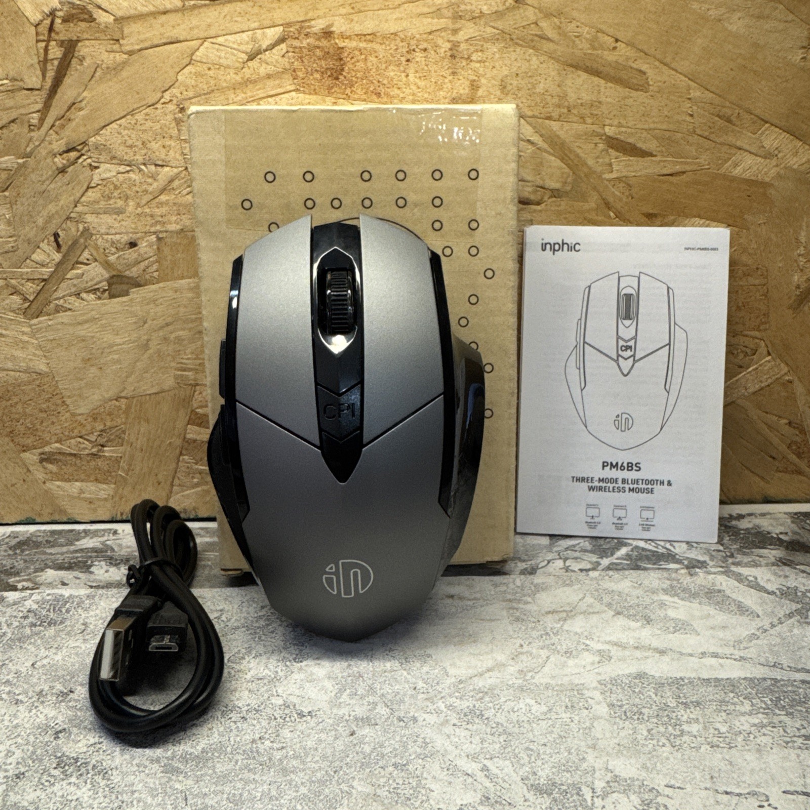 Inphic PM6BS Black Wireless Bluetooth Rechargeable Optical Mouse For PC & Mac