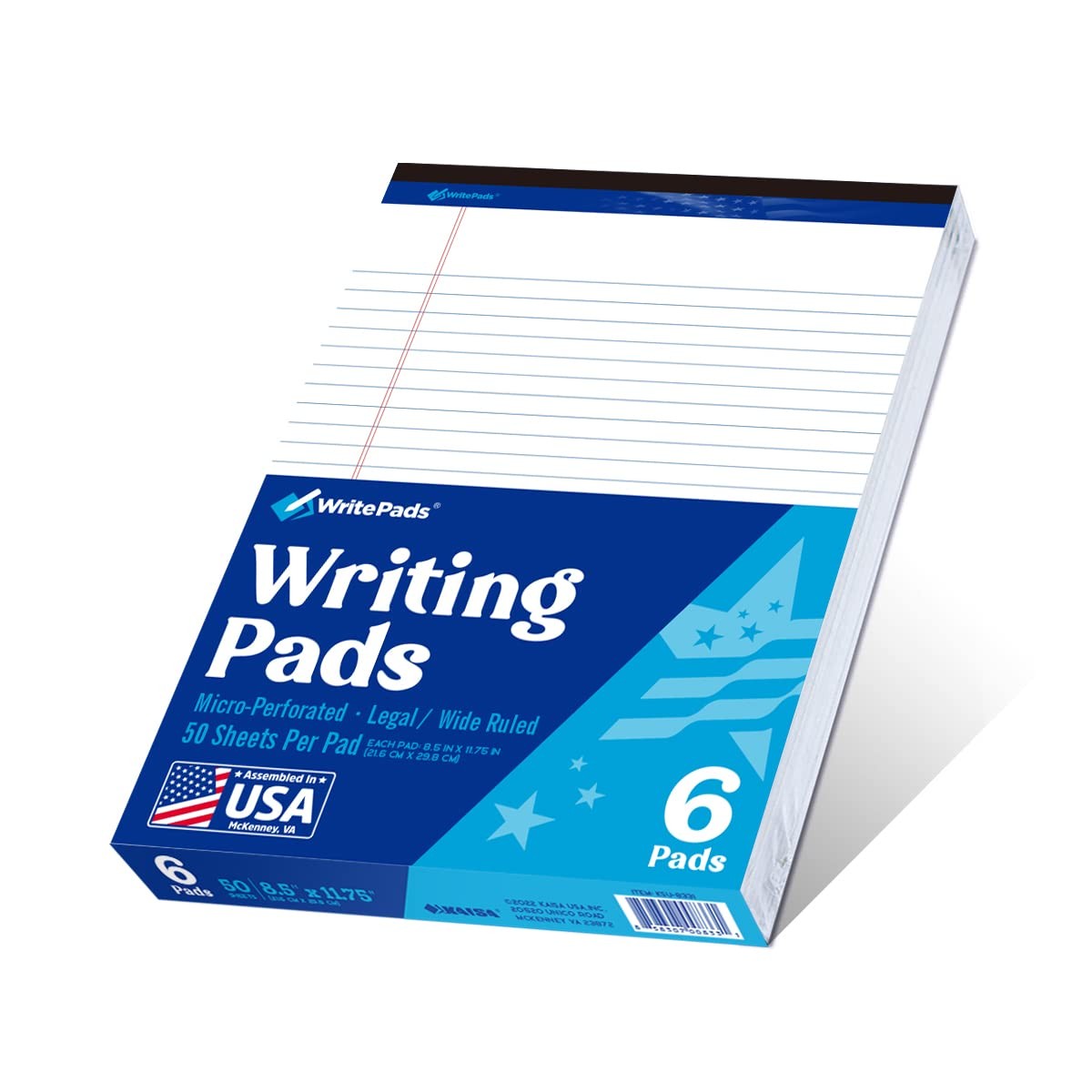 Legal Note Pads 8.5 x11 Wide Ruled 50 Sheets White 6 Pack KSU-8331 Writing Paper