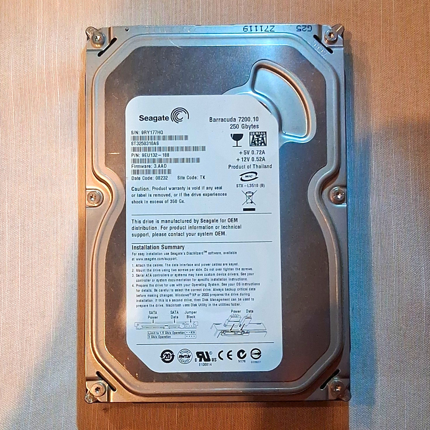Seagate Barracuda 7200.10 250GB 3.5" SATA I 7200RPM 8MB ST3250310AS