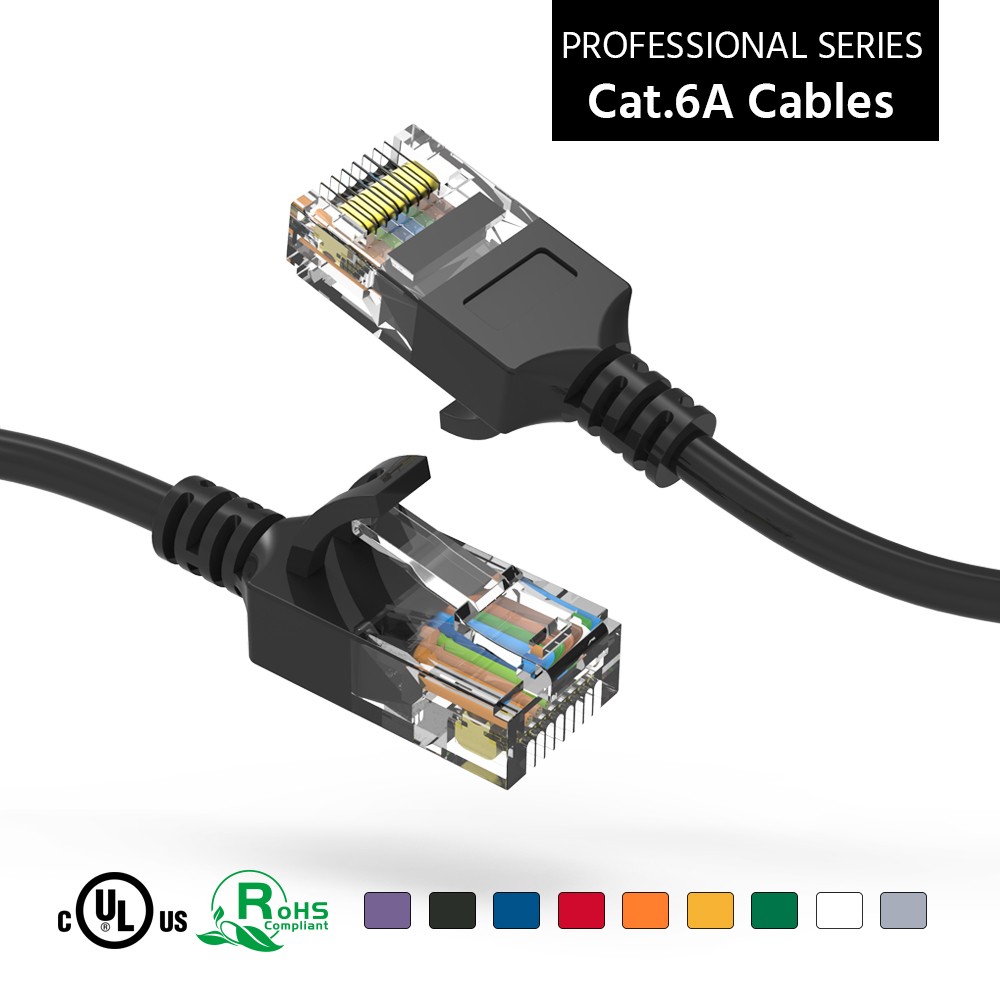 30Ft CAT6A UTP Slim Ethernet Network Booted Cable 28AWG Black