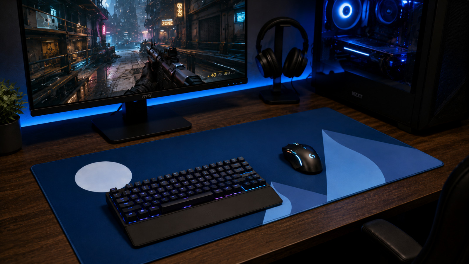 XL Minimalist Mountain Moon Gaming Mouse Pad Desk Mat 35.5"x15.7" Stitched