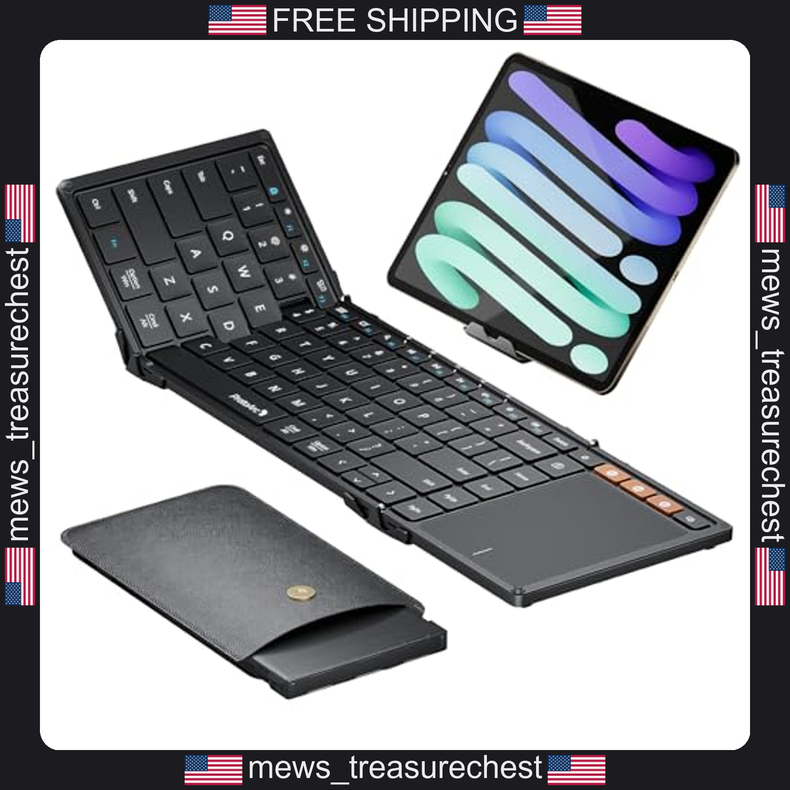 Foldable Bluetooth Keyboard with Touchpad for Tablets and Phones, Black