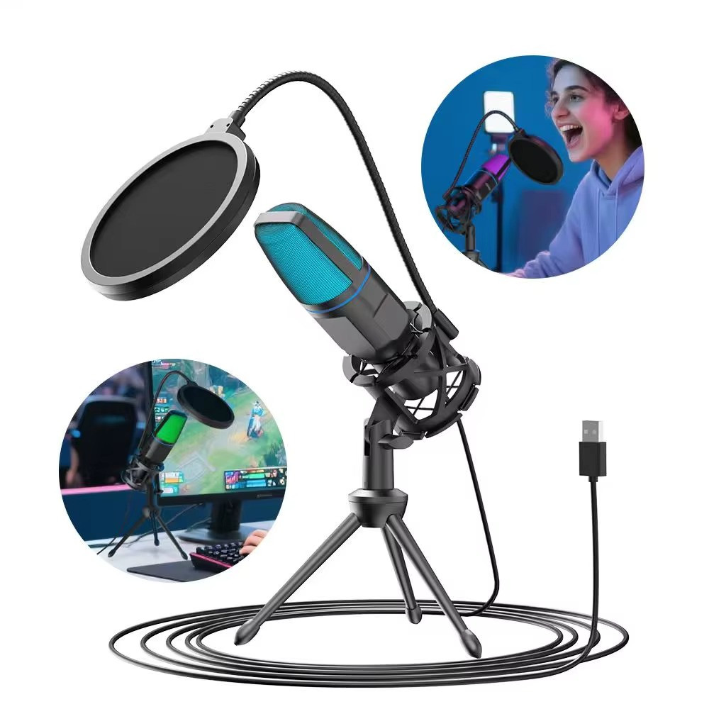 USB Condenser Microphone PC Laptop RGB Gaming Streaming Podcast 🚛✅