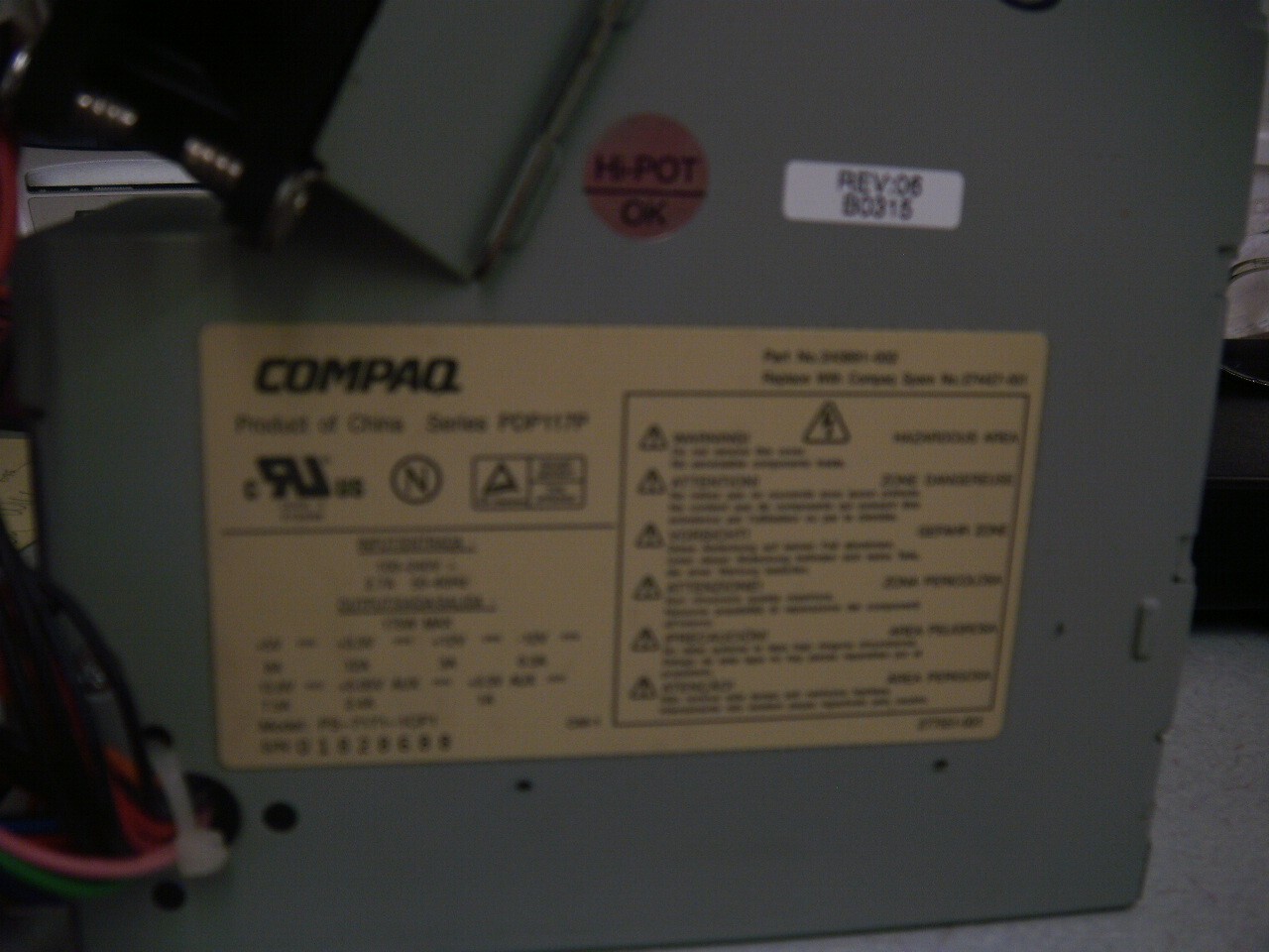 Compaq Evo power supply PDP117P Compaq Evo D510S 175 Watt Power Supply