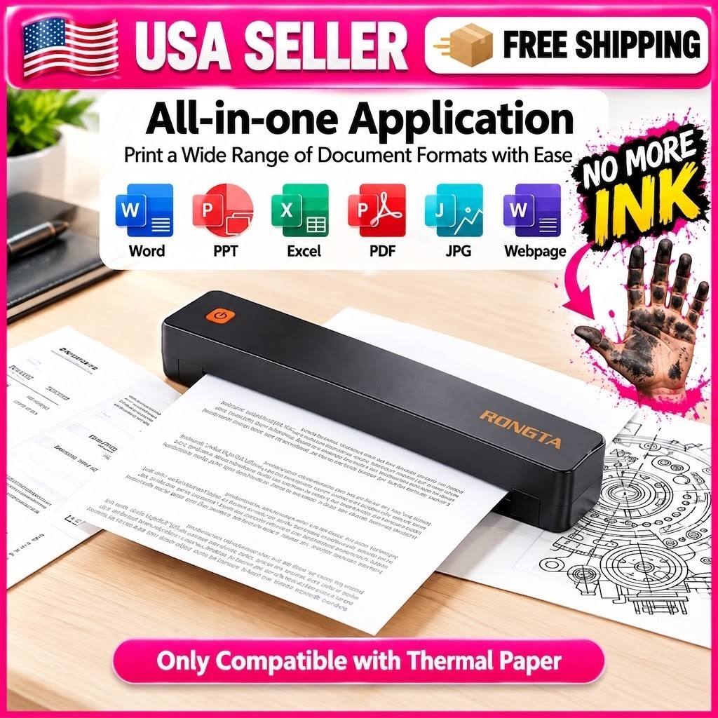 F11A Portable Inkless Thermal Printer A4 Letter Bluetooth for Phone Mac PC Trave