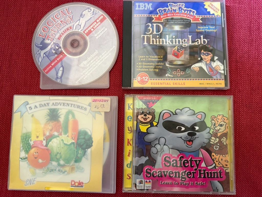 Macintosh Educational CD's: Lot of 4 : Logical Journey, 3D Thinking Lab, 5 a day