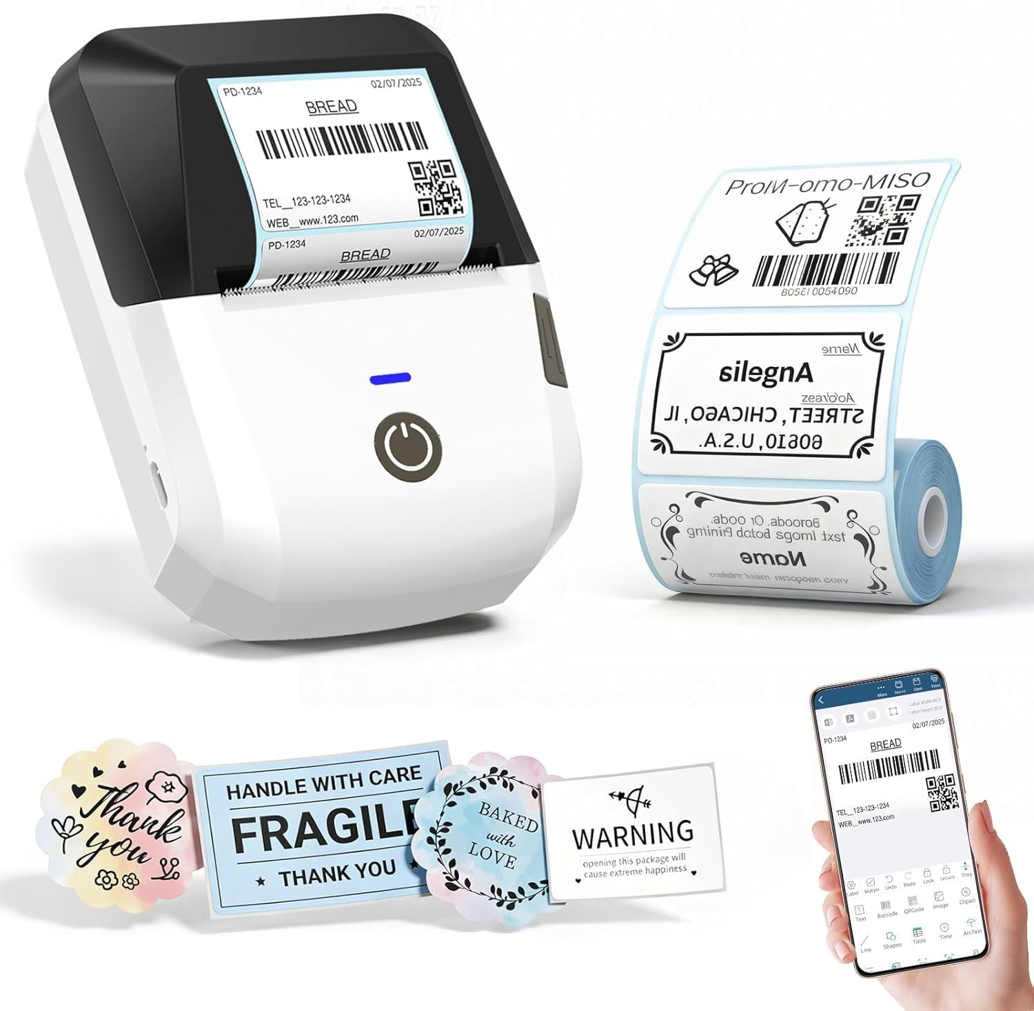 Bluetooth Thermal Label Printer Portable Label Maker Machine Barcode Receipt