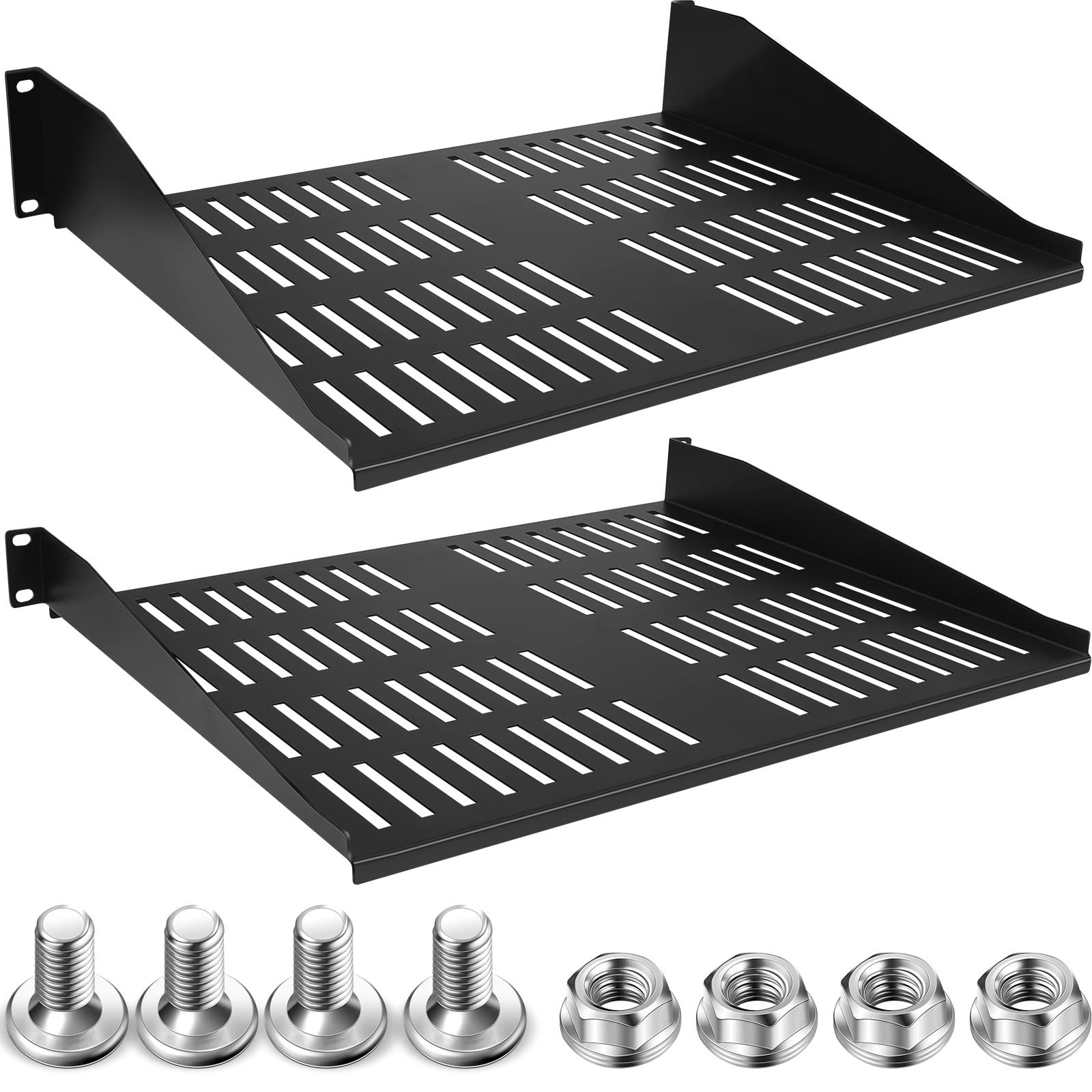 2 Pcs 1U 2U Server Rack Shelf Universal Vented 19 x 14.5 x 3.5 inches, black 