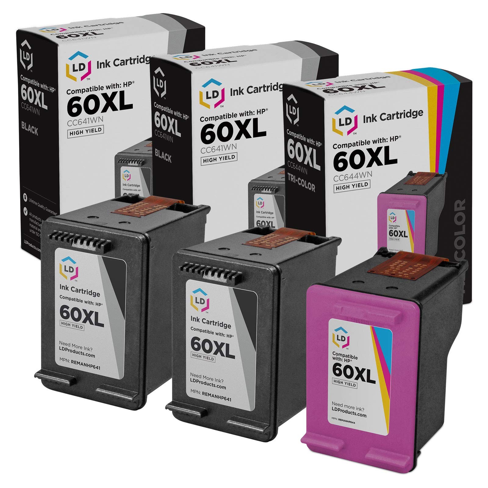 LD Replacement Replacement Fits for HP 60XL HY Black & Color Ink Cartridges 3PK