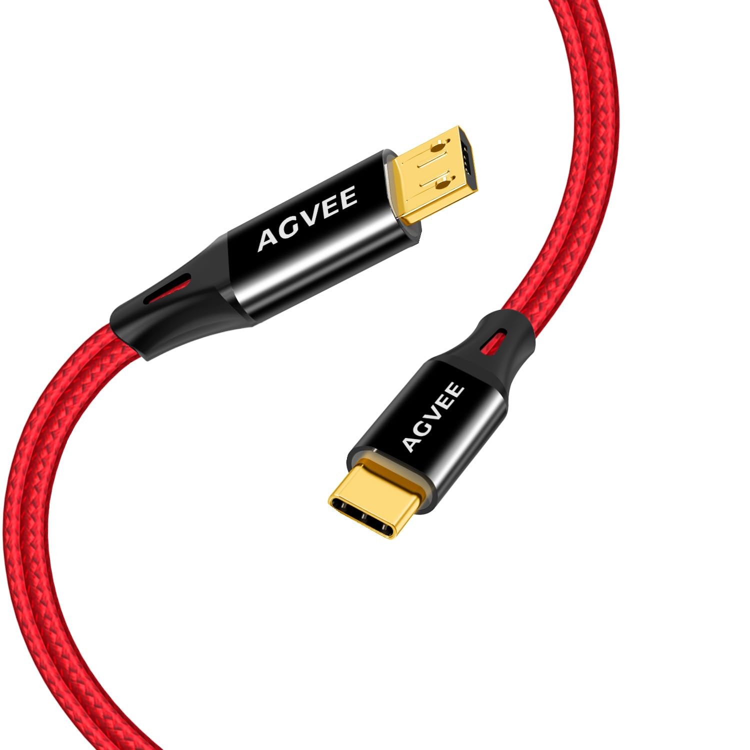 AGVEE 2 Pack 6.6ft USB-C to Micro USB Cable, Gold Plated End 6.6ft+6.6ft, Red 